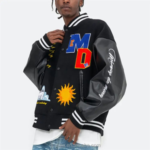 Custom <b>Men's</b> Varsity <b>Jacket</b> Wholesale Retro Vintage Leather Sleeve Letter Embroidered Bomber <b>Jacket</b> Custom Varsity <b>Jacket</b> - Product Image 1