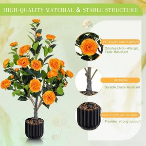 Paquete de 2 Árboles de Camelia Artificial Naranja de 36 Pulgadas, Planta Artificial en Maceta para Interiores y Exteriores, Flores Naranjas, Planta de Camelia Artificial en Maceta - Product Image 3