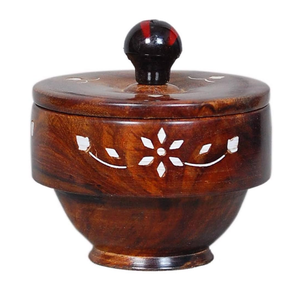 Handmade Wooden Sugar Pot Kitchenware Wooden Round Bowl With Lid Natural for Serving Food Salad Bowl Pot - Product Image 1