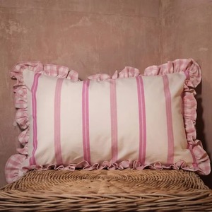 Red Checkered Ruffle <b>Pillow</b> Cover Rectangle Vintage Style Envelop Closure Home Decor Cushion <b>Case</b> - Product Image 3