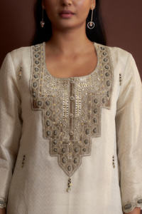 Off White Embroidered <b>Kurta</b> Palazzo Set With Dupatta Traditional <b>Indian</b> Pakistani Ethnic Wear For Women Wedding Wear - Product Image 5