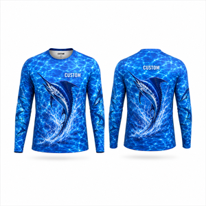 Chemise de pêche à manches longues avec imprimé bleu marlin personnalisé pour hommes, UPF 50, anti-UV, polyester, pull sport - Product Image 2