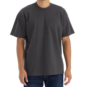 T-shirt gris à manches courtes et col rond pour homme, couleur unie, 100 % coton jersey, décontracté, coupe oversize, respirant, effet délavé - Product Image 1