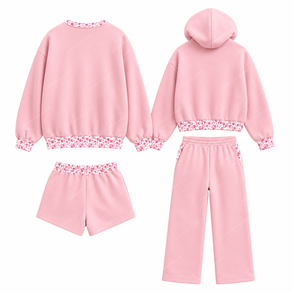 Custom Design Pink 2 Piece Winter Eco-Friendly for Set Women Hoodie Sweatshirt <b>Shorts</b> Pants Fashion Streetwear - Product Image 2
