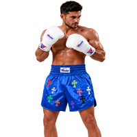 Özel Tasarım Saten Muay Thai MMA Dövüş Şortları İşlemeli Lüks Spor Giyim Polyester/Naylon Kumaştan Üretilmiş Premium Çapraz Yamalı Boks Şortları