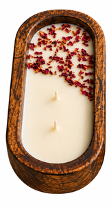 Bougie artisanale en cire de soja, grande, ronde, en bois, style moderne, 11x5 pouces, avec pétales de rose séchés, durée de combustion supérieure à 60 heures - Product Image 1