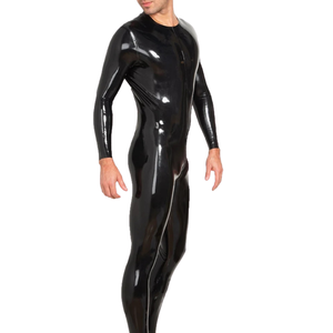 Combinaison intégrale en latex noir pour homme, manches longues, ajustée, costume pour adulte - Product Image 3