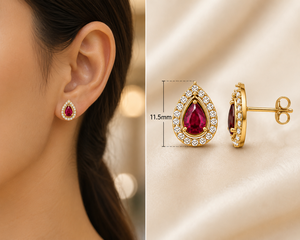 Women's 18K Gold Plated Ruby 925 Sterling <b>Silver</b> <b>Stud</b> Earrings Water Drop Shape Diamond Bezel Setting Wedding - Product Image 4