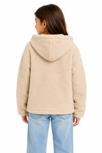 Veste à capuche zippée en polaire Teddy pour filles, sweat-shirt doux en sherpa, chaud, en polyester, confortable, en peluche, vêtement d'extérieur décontracté - Product Image 2
