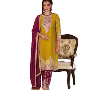 Dernier concepteur de Fab Zone Georgette soie broderie séquence travail Salwar costume haute qualité lourd ethnique Style pakistanais fêtes - Product Image 1