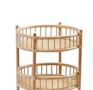 Boho Chic Natural Rattan Shelving Beautiful Round Basket Motif Mobile <b>Cart</b> Children Toy Organizer Lightweight Display Rack - Product Image 2