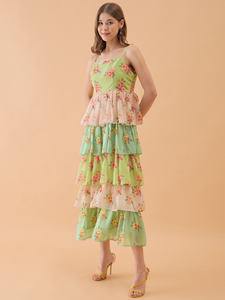 Floral Printed Multi Layer Tiered <b>Dress</b> for Wedding Party Evening Occasion Daily Usage Available at Export Selling Price - Product Image 2