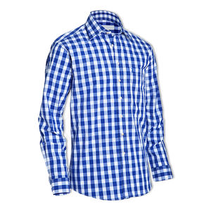 Camisa a cuadros de algodón de primera calidad, corte ajustado para uso diario y camisa a cuadros de manga larga, tela de algodón transpirable, personalizada OEM. - Product Image 3