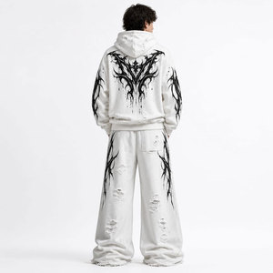 NAPA INDUSTRIES Conjunto Deportivo Unisex con Capucha y Estampado Gótico, 100% Algodón, Invierno, 2 en 1, Manga Larga, Corte Regular, Pantalones Rotos - Product Image 3