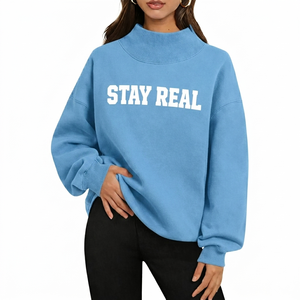 เสื้อสเวตเชิ้ตคอกลมโอเวอร์ไซส์สำหรับผู้หญิง แบรนด์ Stay Real ลายตัวอักษร Virgo สีขาว แขนสีเขียวขุ่น ผ้าถักนิตติ้งจากฝ้าย ระบายอากาศได้ดี เหมาะสำหรับฤดูใบไม้ร่วง - Product Image 1