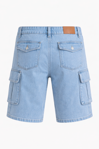 Shorts cargo en jean pour hommes, délavé clair, style streetwear décontracté, multi-poches, coupe ample, en coton, pour l'été, vente en gros - Product Image 2