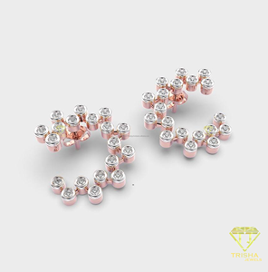 Pendientes de aro con burbujas de diamantes, bisel de oro bicolor con diamantes redondos, joyería fina para mujer - Product Image 1