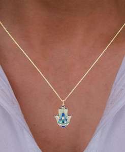Enamel Evil Eye <b>Hamsa</b> Hand 18" Pendant <b>Necklace</b> in 14k <b>Gold</b> | Macy's - Product Image 2