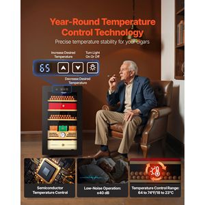 Humidor Elettrico per Sigari da 48L, 350 Pezzi, con Ripiani in Legno di Cedro Spagnolo e Controllo della Temperatura per Uso Domestico - Product Image 2