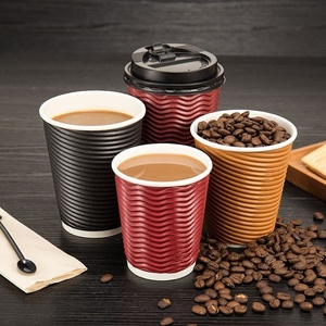 Nouveaux gobelets à café jetables de 8 oz à parois ondulées pour les boissons à emporter et les services de restauration, pour le thé chaud, le café, le cacao et les boissons au lait - Product Image 1