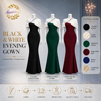 Robe de soirée longue élégante blanche avec bandage noir et chaîne de diamants pour femme - Collection Boutique 2026