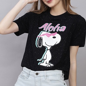 Print Black Cotton High Quality T-Shirt Crew Neck Short Sleeve Casual Women's <b>Top</b> Character Design Front Logo - Product Image 5