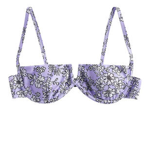 Ensemble bikini deux pièces à carreaux floraux pour femmes de grande taille, bas triangle à coupe haute, maillot de bain à volants et dos nu - Product Image 2