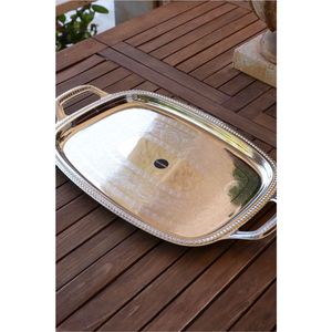 Plateau de service rectangulaire de luxe en acier inoxydable argenté avec poignées, idéal pour mariages, hôtels, restaurants et buffets - Product Image 2