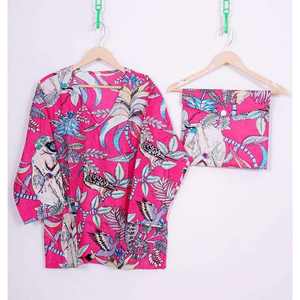 Conjunto de Pijama de Satén 100% Algodón, Estilo Vintage, Manga Larga, Estampado a Mano, Cintura Elástica, Transpirable, para Mujer - Product Image 1