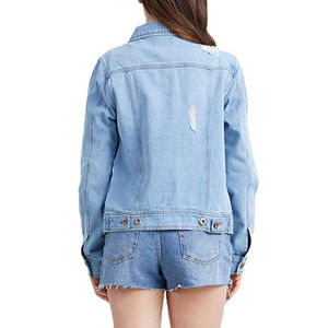 Veste en jean fine en coton bleu clair à manches longues, boutonnée, avec poches, style décontracté, motif léopard, coupe courte, style cardigan - Product Image 3