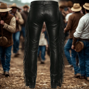 Chaps de Cuero Genuino para Hombre, Estilo Western, Corte Regular, con Flecos y Cierre de Hebilla, para Montar a Caballo, Protección, Empaque Personalizado - Product Image 4