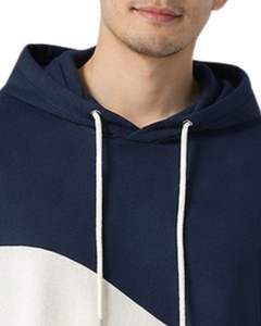 Customized <b>Men</b> Short Sleeve Hoodie T Shirt <b>Navy</b> Blue And White Color Block Casual Pullover Hooded Top Soft Cotton Summer Wear - Product Image 5