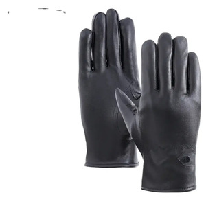 Leather <b>Gloves</b> Wrist Length Plain Unlined <b>Thermal</b> Winter Daily Use Black - Product Image 5