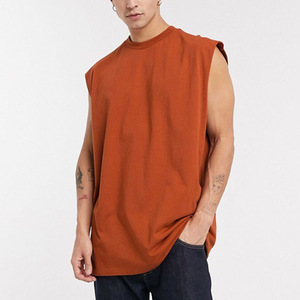 Men's Rust <b>Orange</b> Sleeveless <b>Tank</b> <b>Top</b> O-Neck Casual Knitted Solid Color Cotton Shirt - Product Image 4