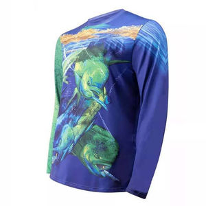 เสื้อเชิ้ตตกปลาแขนยาวผู้ชาย พิมพ์ลายดิจิทัล แห้งเร็ว โพลีเอสเตอร์ คอกลม ลำลอง โลโก้ด้านหน้า ผ้าถัก ทรงปกติ - Product Image 3