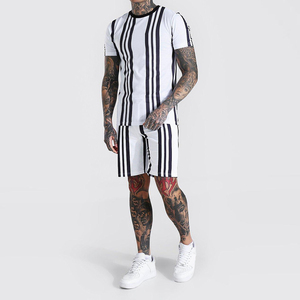 Wholesale 100% Cotton Casual T-Shirt Shorts <b>Set</b> Men's Crew Neck Short Sleeve Midweight Regular Fit Streetwear Solid - Product Image 1