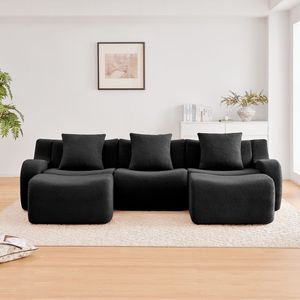 Divano a Chaise Longue Senza Montaggio in Tessuto Teddy Morbido a Forma di U, Design Antiscivolo ad Alta Densità 32D, per Soggiorno - Product Image 3