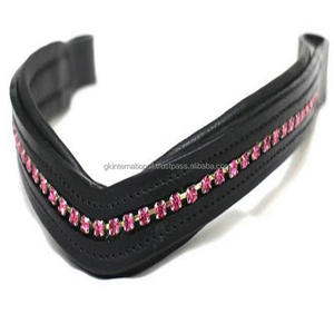 Equine Bling-cadena decorativa de perlas multicolor y cristal, banda negra acolchada de cuero para cejas de caballo en forma curva, todos los tamaños personalizados - Product Image 6