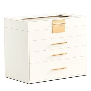Scatola Portagioie Deluxe a 2 Cassetti in Velluto Bianco e Rosa con Coperchio Trasparente, Organizzatore per Gioielli Stampato - Product Image 4