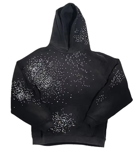 Sweat-shirt à capuche court noir pour homme avec imprimé à pois en strass, coupe ample, style décontracté, style automne - Product Image 3
