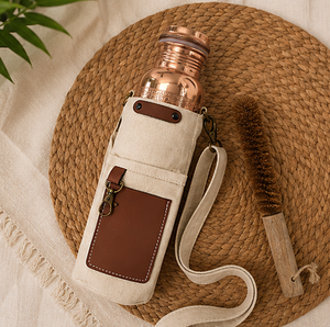 Minimalist Engraved Copper Water <b>Bottle</b> <b>Brush</b> And Pouch Set Eco-friendly Portable Multi-Use Home Use with Coaster Lids - Product Image 5