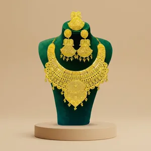 Juego de collar nupcial africano chapado en oro de 18 quilates |   Piedras Naturales Estilo Dubái, Joyería de Boda de Lujo Chapada en Oro para Mujer - Product Image 5