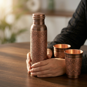 Modern Eco-Friendly Pure Copper Glass Leak Proof Water Bottle for Daily Drinking Travel & Home Use BPA Free from India - Product Image 5