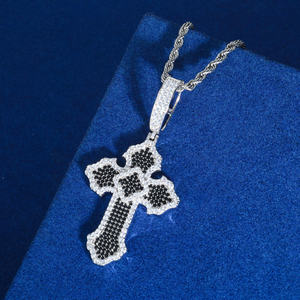 Collier avec pendentif croix en acier inoxydable, plaqué argent, cristal, strass, micro pavé, bijoux religieux pour homme, cadeau - Product Image 3