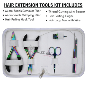 Kit professionnel de pinces pour extensions capillaires micro-anneaux Rainbow avec outil de sertissage de perles, dissolvant de nano-anneaux et enfileur à boucle - Product Image 2