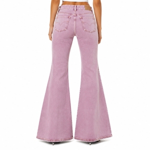 Vaqueros acampanados de cintura alta para mujer, de mezclilla lavada, de largo completo, ajuste holgado, estilo casual de primavera, en colores personalizados - Product Image 2