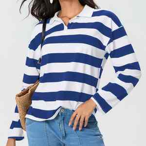 Camisas de algodón al por mayor con logotipo personalizado, camisas de manga corta estilo rugby y golf, camisas a rayas para mujer - Product Image 5