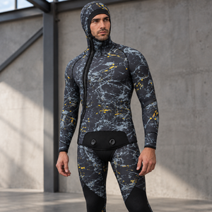 Traje de Neopreno Estampado para Hombre TESSUTO, Traje de Buceo de 2 Piezas con Capucha para Pesca Submarina, Traje de Buceo Libre con Estampado de Mármol, Listo para Enviar - Product Image 1