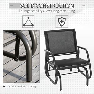Sedia a dondolo da esterno grigio scuro con braccioli curvi in acciaio per portico, giardino, bordo piscina - Product Image 6