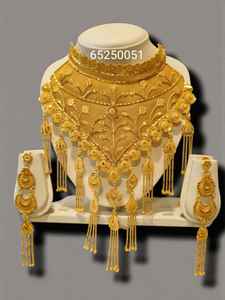 AWAIS HOUSE Gold Plated Brass Diamond Necklace & <b>Bracelet</b> Set with Claw Setting Hip Hop Style for Wedding Engagement Party - Product Image 6